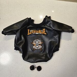 Black Faux Leather Dog Jacket with Patches